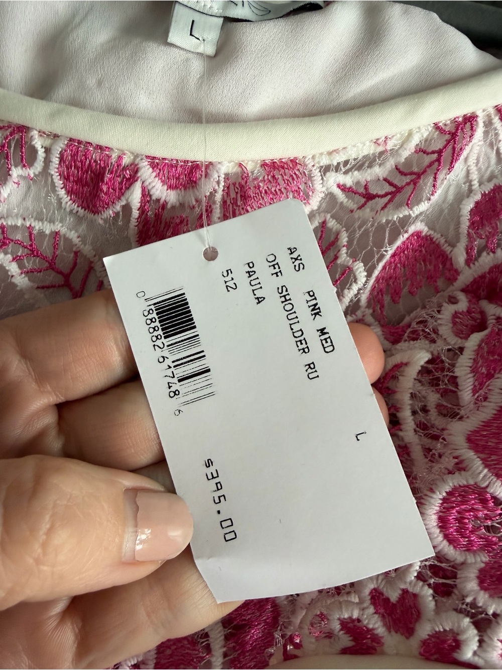 ALEXIS Paula Pink & Ivory Embroidered Off Shoulder Ruffle Dress Mini Size L NWT - Picture 6 of 8